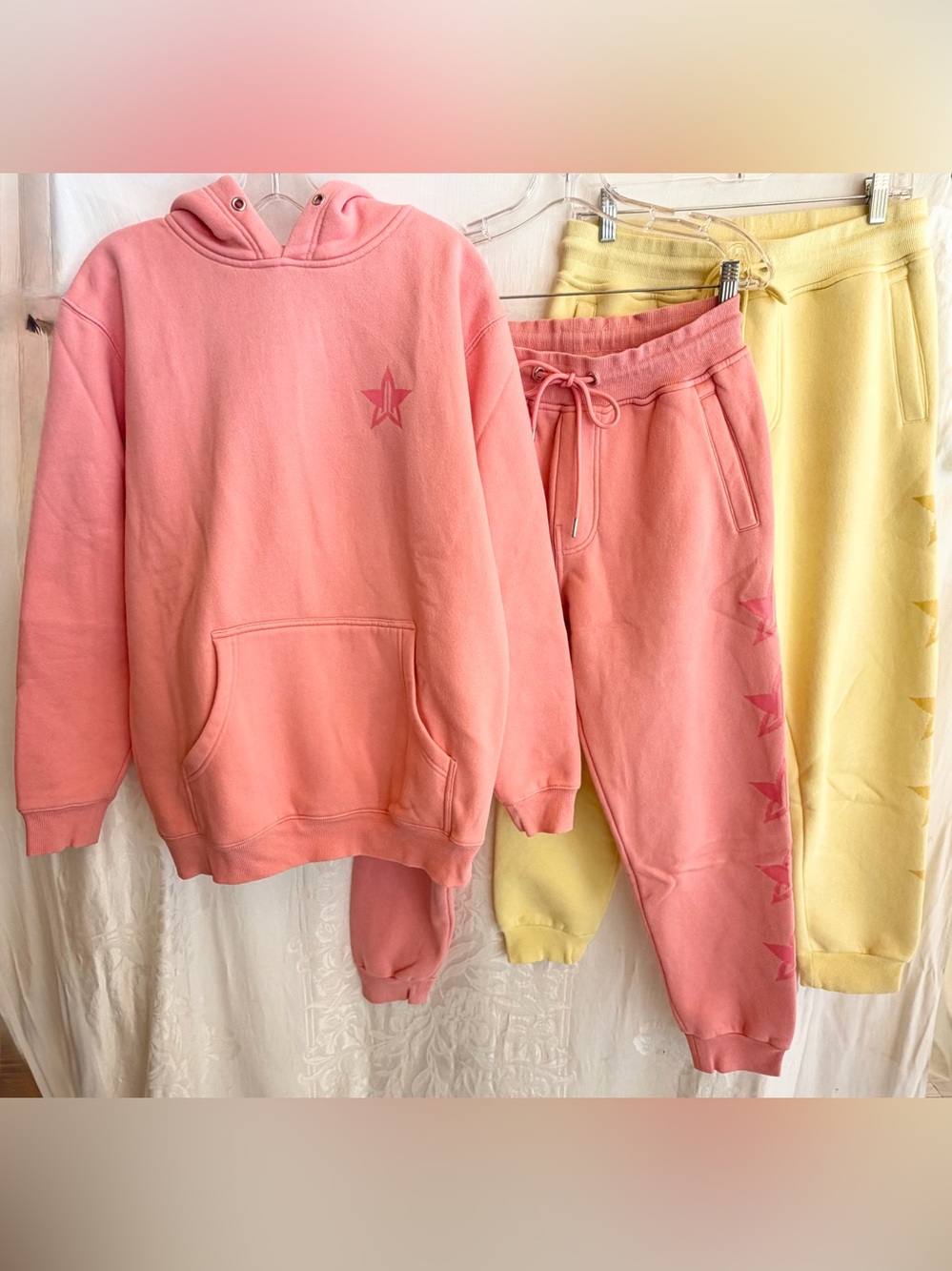 3 Pc's Jeffree Star Cosmetics Coral Peach Hoodie Sweatshirt S 2 Pr Sweat Pants